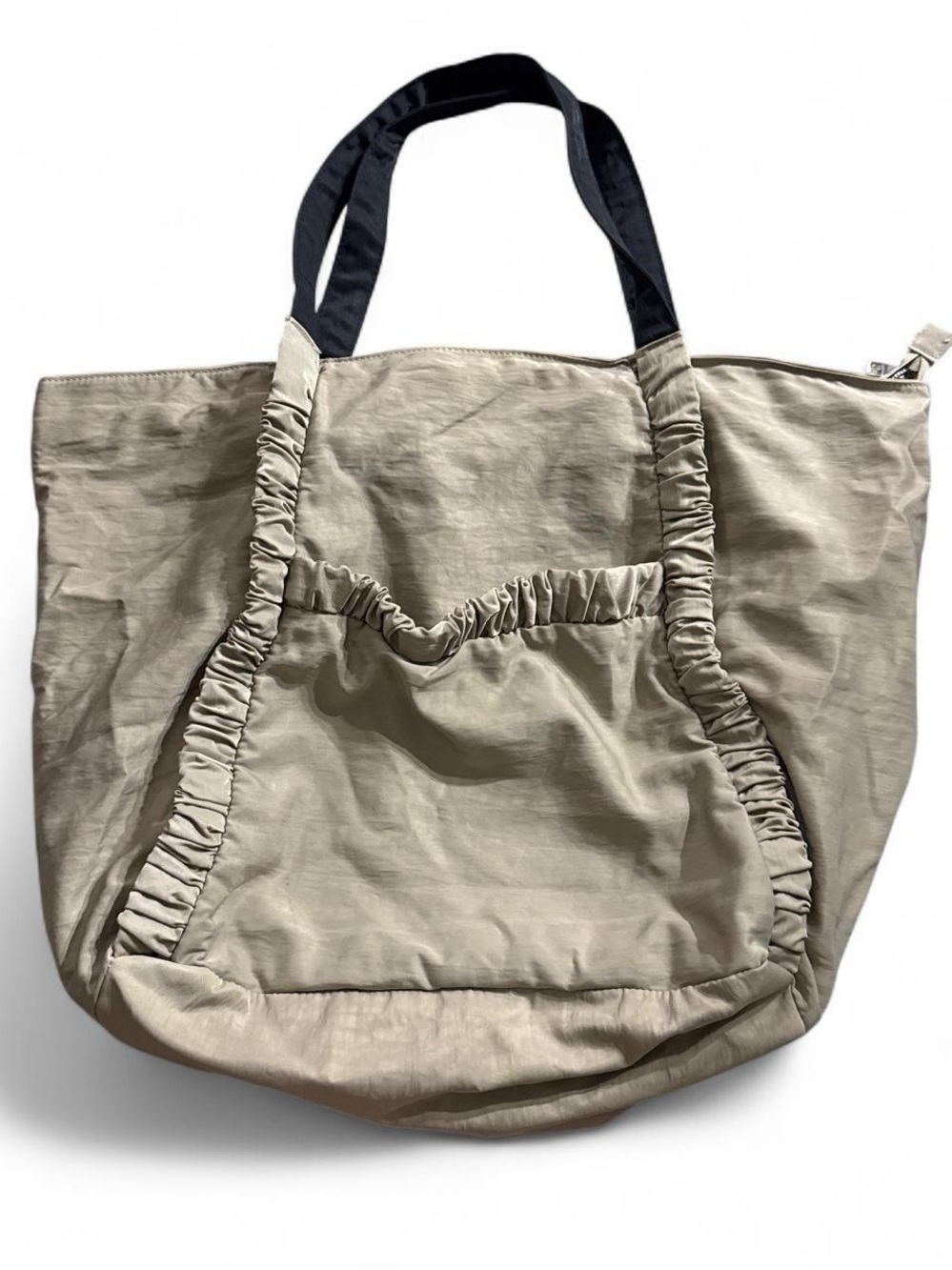Topshop Beige Tote with Ruched Detailing & Black Shoulder Straps